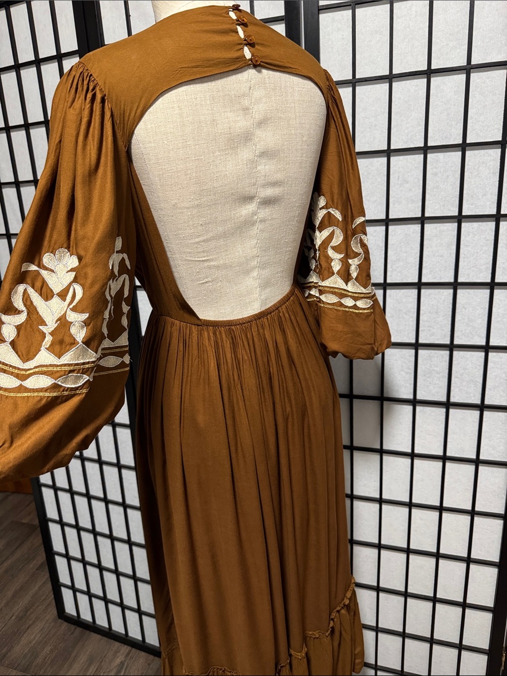 Let Me Be Embroidered Open-Back Maxi Dress Anthropologie XS - Picture 13 of 14